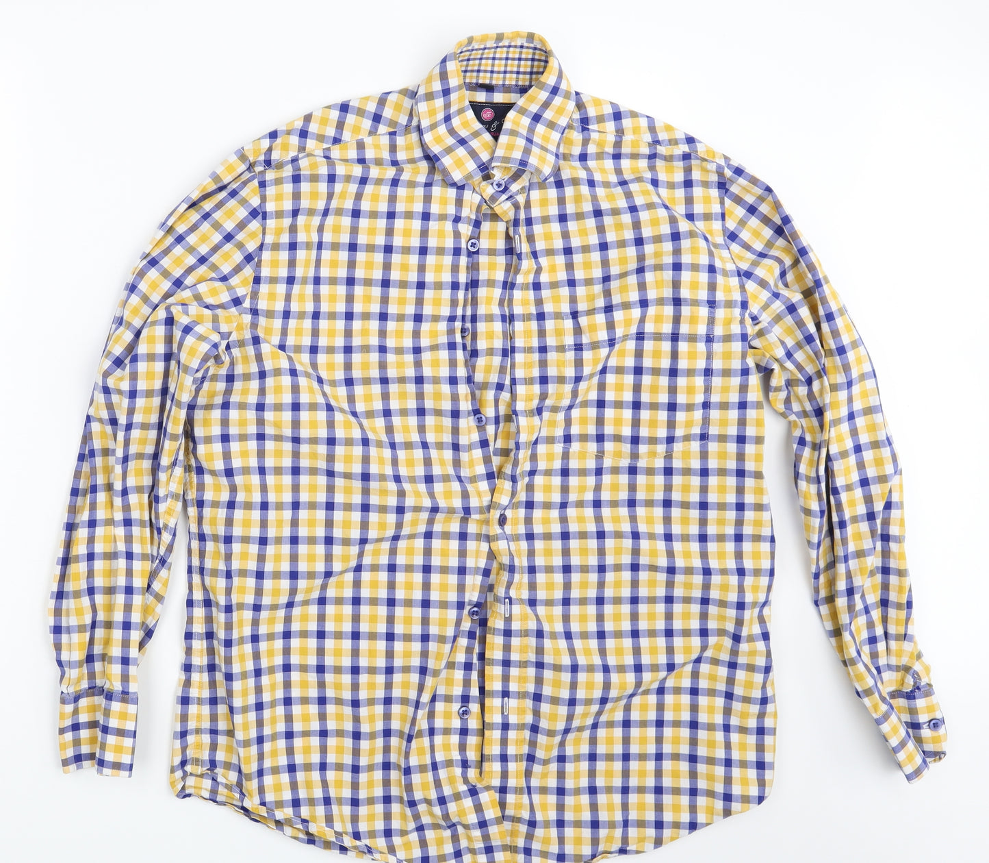 Thomas & CO. Mens Multicoloured Check   Button-Up Size 15.5