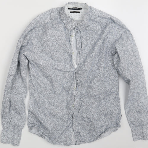 French Connection Mens White Floral   Button-Up Size M