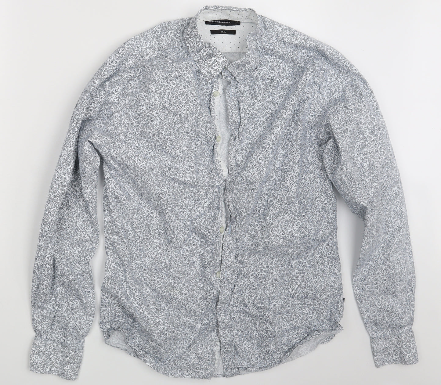 French Connection Mens White Floral   Button-Up Size M