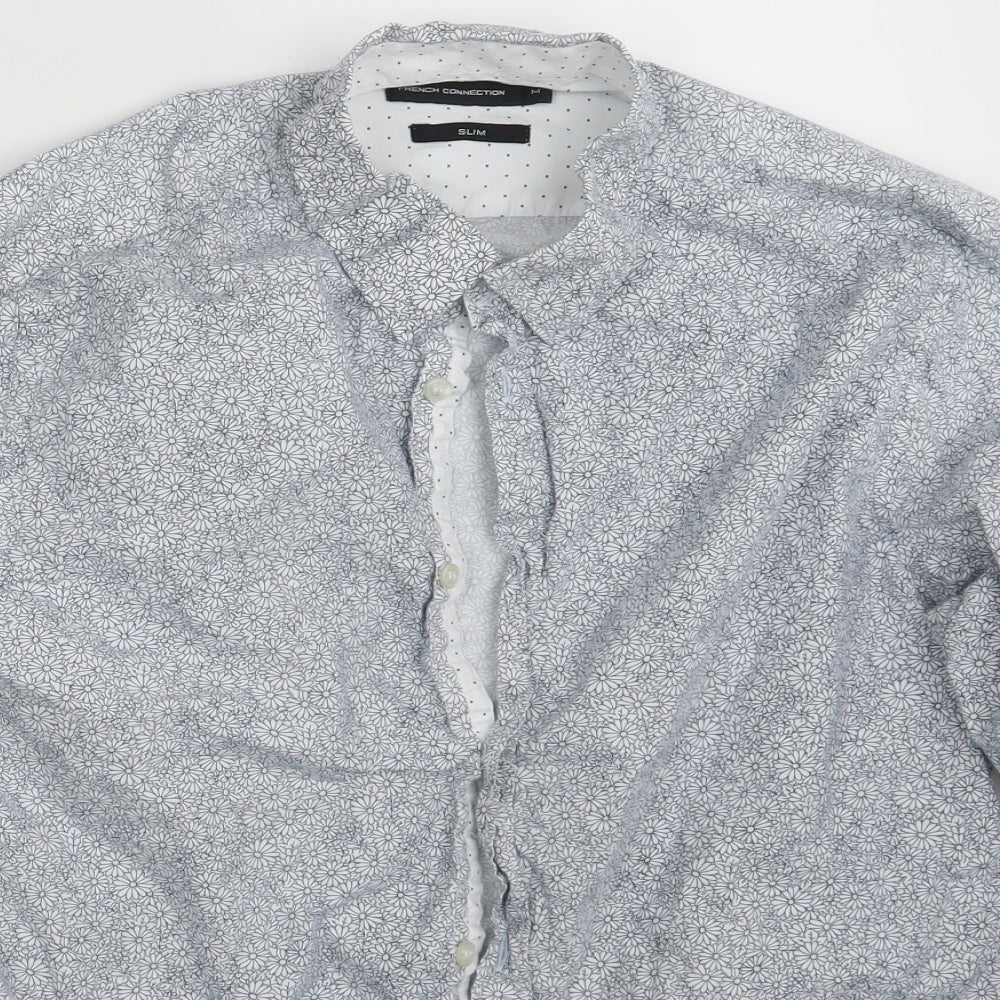 French Connection Mens White Floral   Button-Up Size M