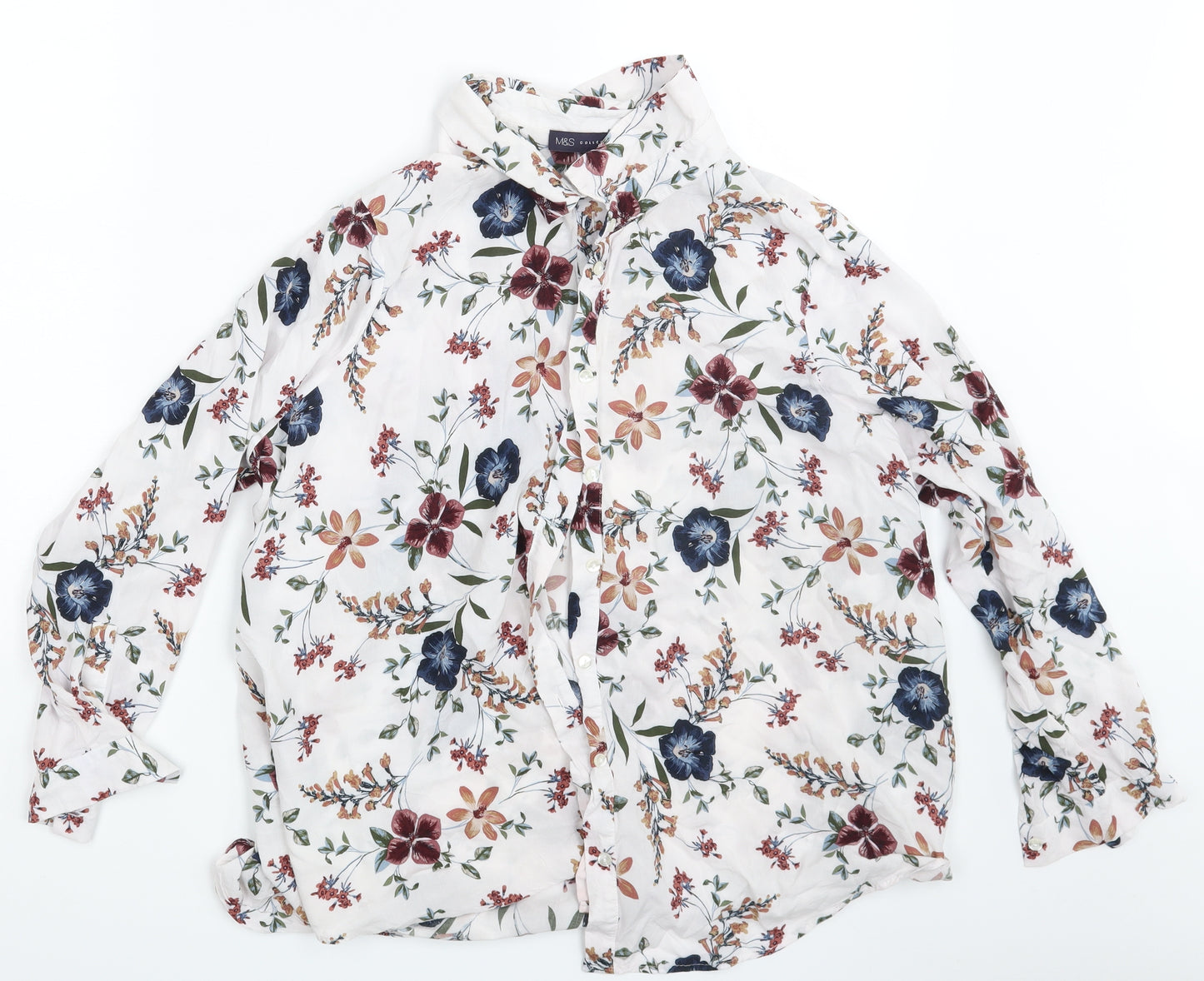 M&S Womens White Floral  Basic Button-Up Size 22