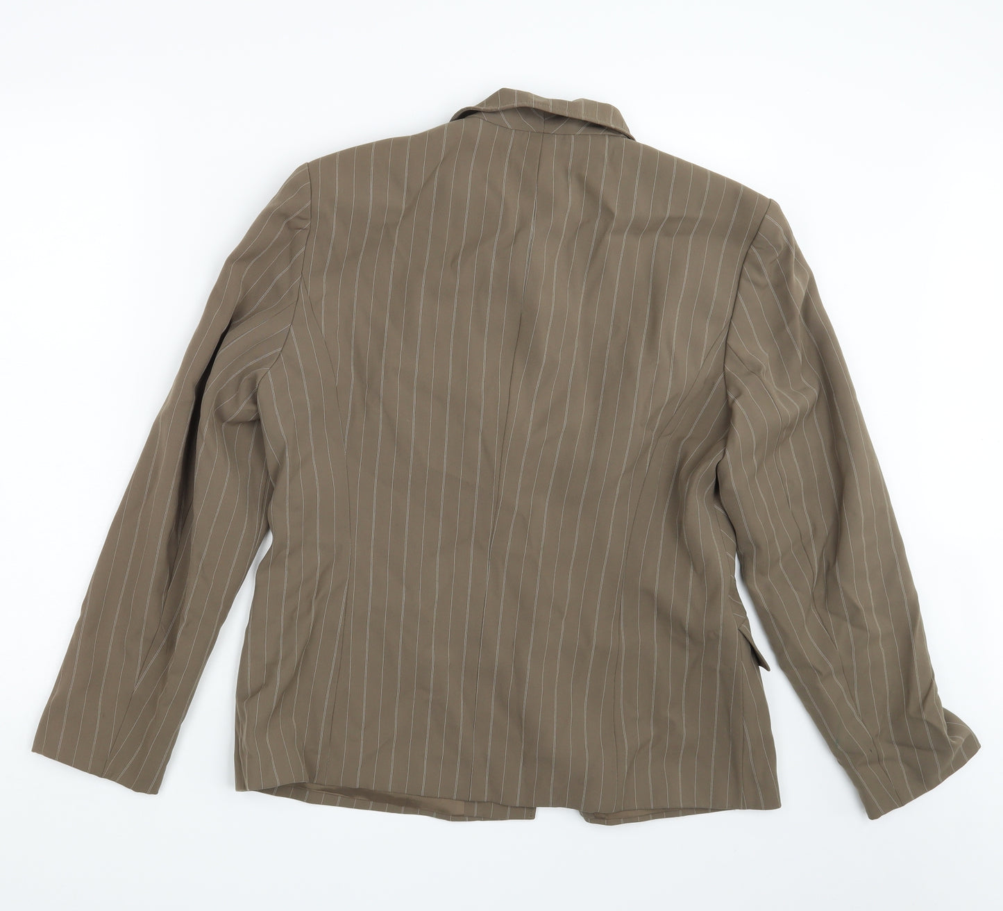Preworn Womens Beige Striped  Jacket Blazer Size 14
