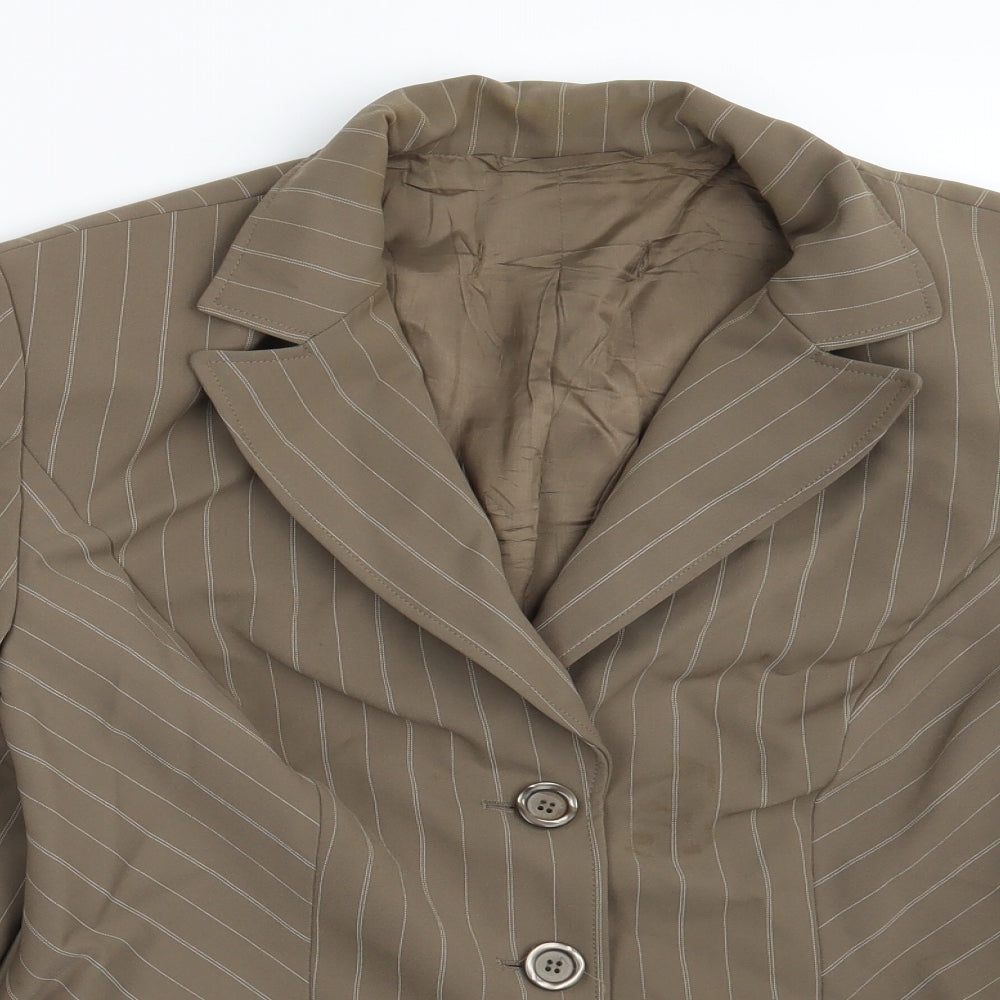 Preworn Womens Beige Striped  Jacket Blazer Size 14