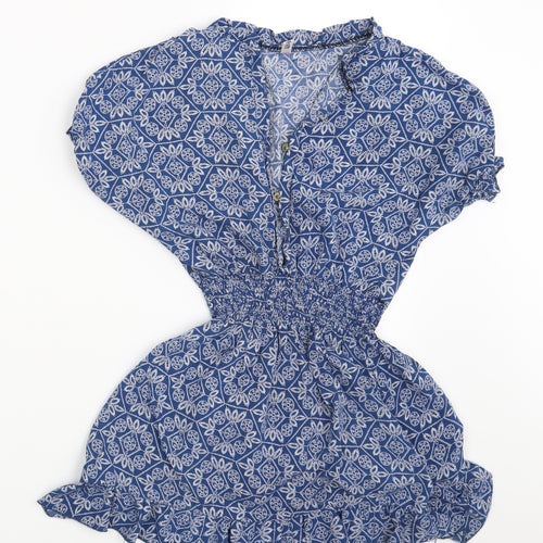 Preworn Womens Blue Floral  Basic Blouse Size S