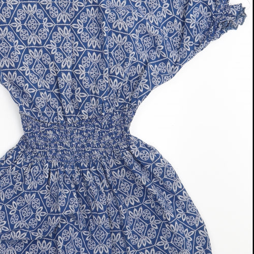 Preworn Womens Blue Floral  Basic Blouse Size S