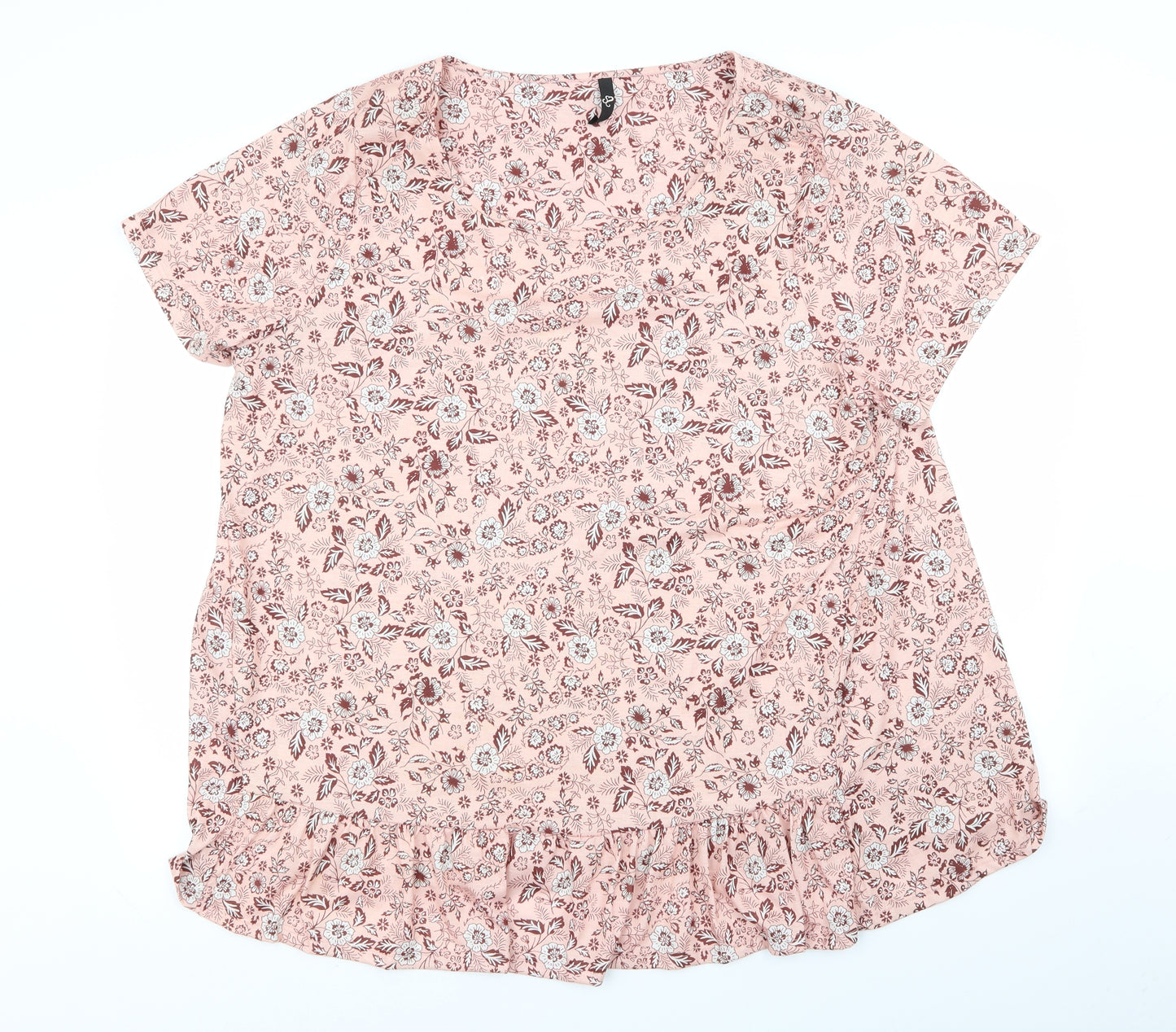 Preworn Womens Pink Floral  Basic T-Shirt Size 22