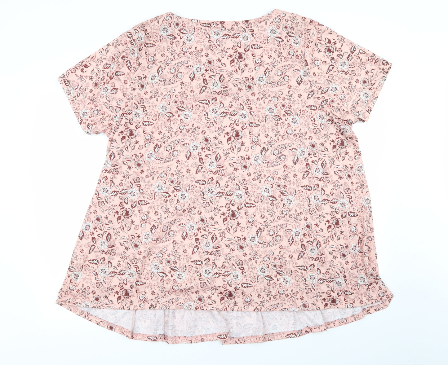 Preworn Womens Pink Floral  Basic T-Shirt Size 22