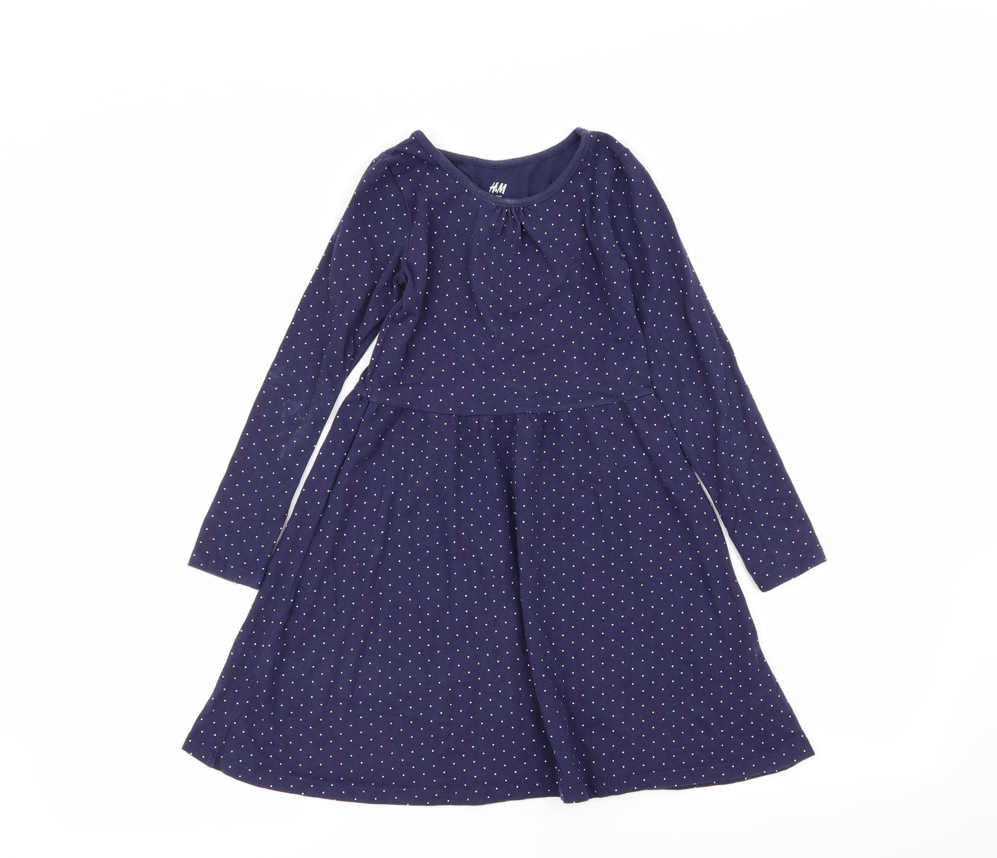H&M Girls Blue Polka Dot  Fit & Flare  Size 7 Years