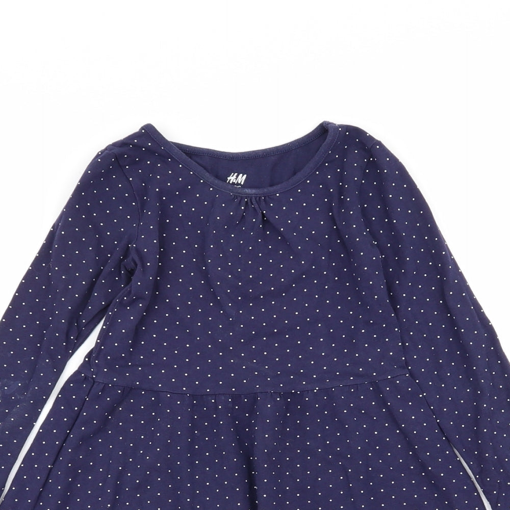 H&M Girls Blue Polka Dot  Fit & Flare  Size 7 Years