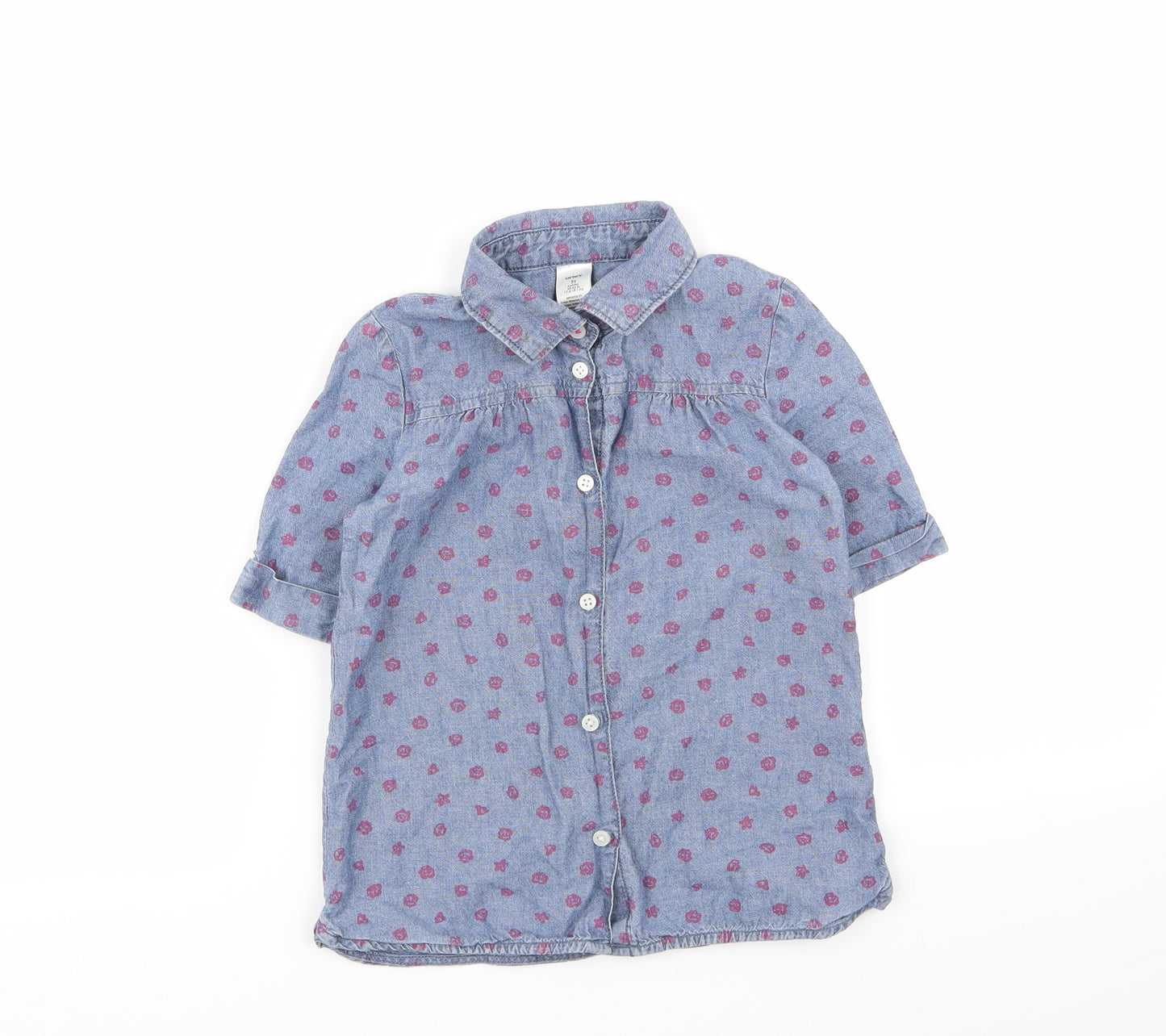 carters Girls Blue Geometric  Basic Button-Up Size 5 Years