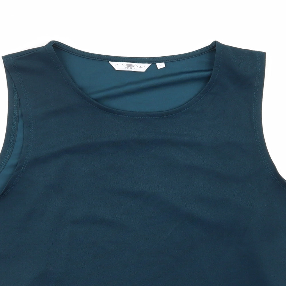 New Look Womens Blue Geometric  Basic Tank Size 14