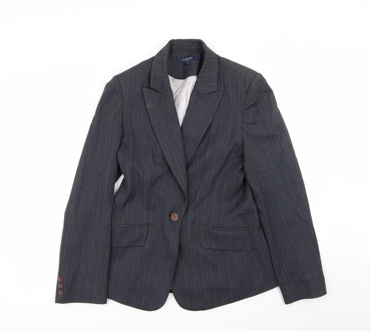 Debenhams Womens Grey Striped Jacket Blazer Size 10