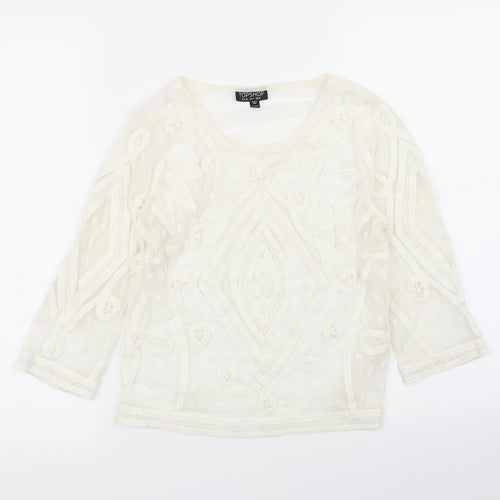 Topshop Womens Ivory Geometric  Basic T-Shirt Size 8