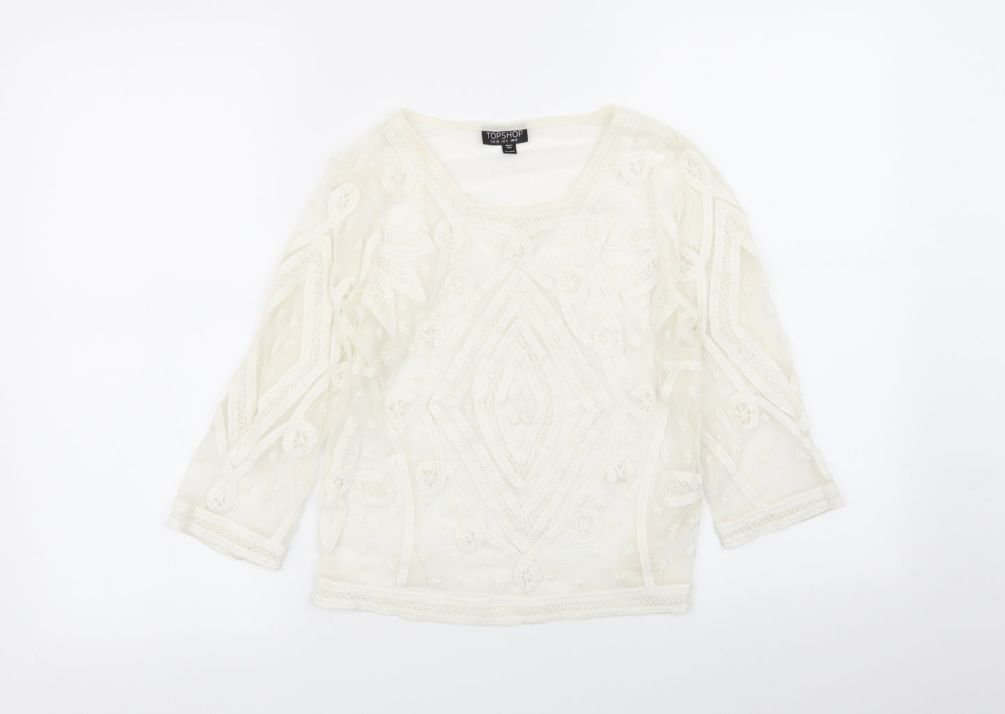 Topshop Womens Ivory Geometric  Basic T-Shirt Size 8