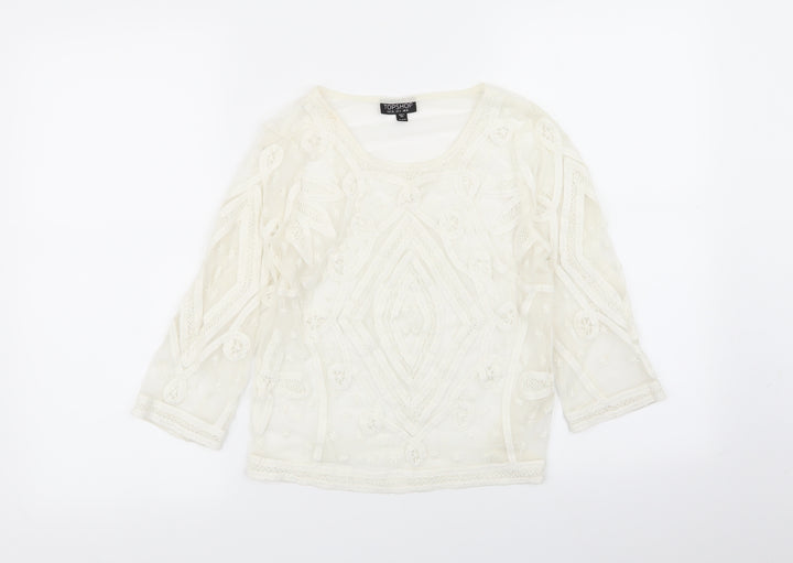Topshop Womens Ivory Geometric  Basic T-Shirt Size 8