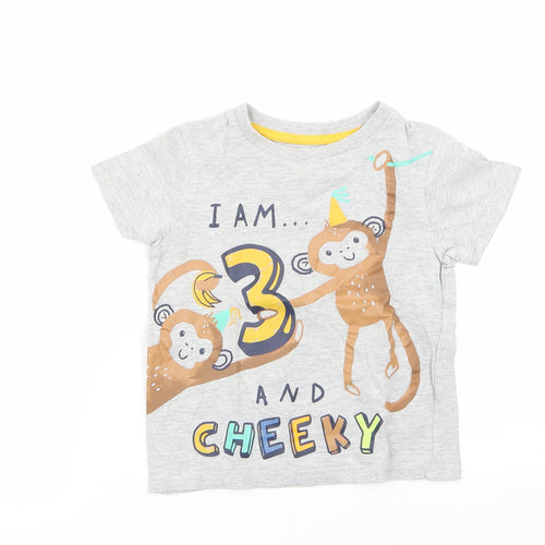Asda George Boys Grey Animal Print  Basic T-Shirt Size 2-3 Years