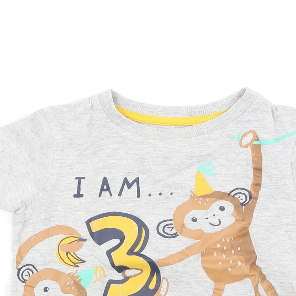 Asda George Boys Grey Animal Print  Basic T-Shirt Size 2-3 Years