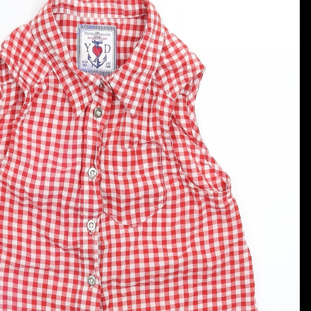Young Dimension Girls Red Check  Basic Button-Up Size 9-10 Years