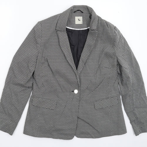 TU Womens Black Geometric  Jacket Blazer Size 14