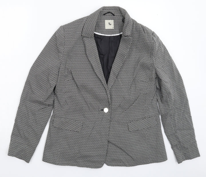 TU Womens Black Geometric Jacket Blazer Size 14