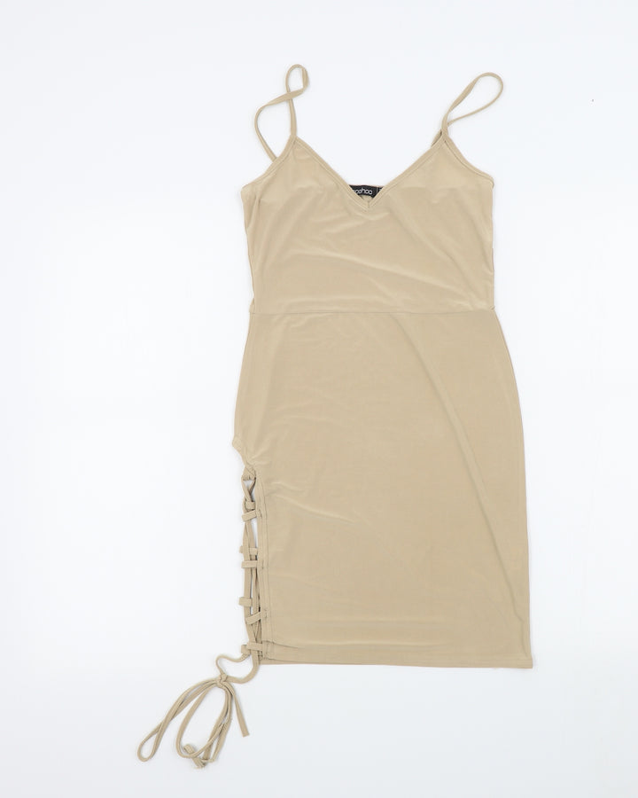 Boohoo Womens Beige Colourblock A-Line Size 6