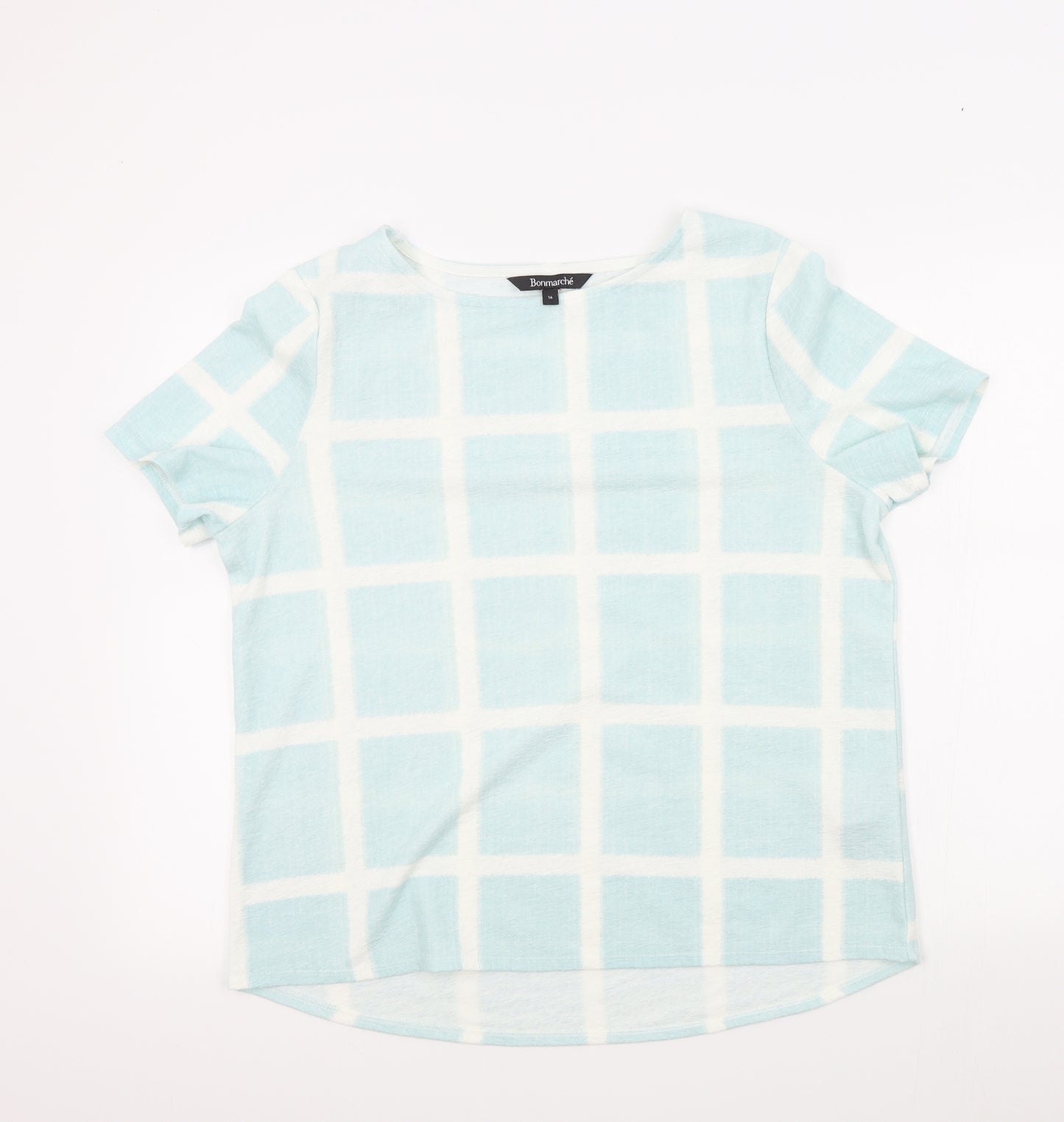 Bonmarché Womens Blue Check  Basic T-Shirt Size 16