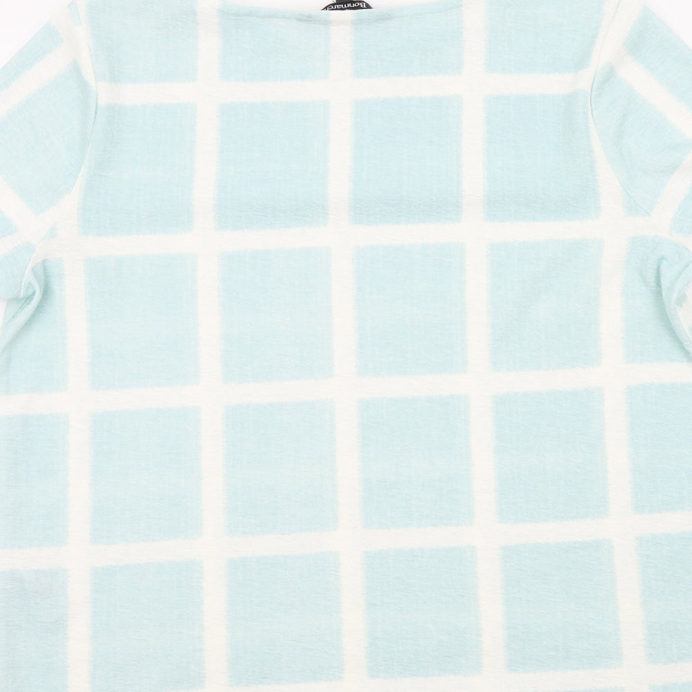 Bonmarché Womens Blue Check  Basic T-Shirt Size 16