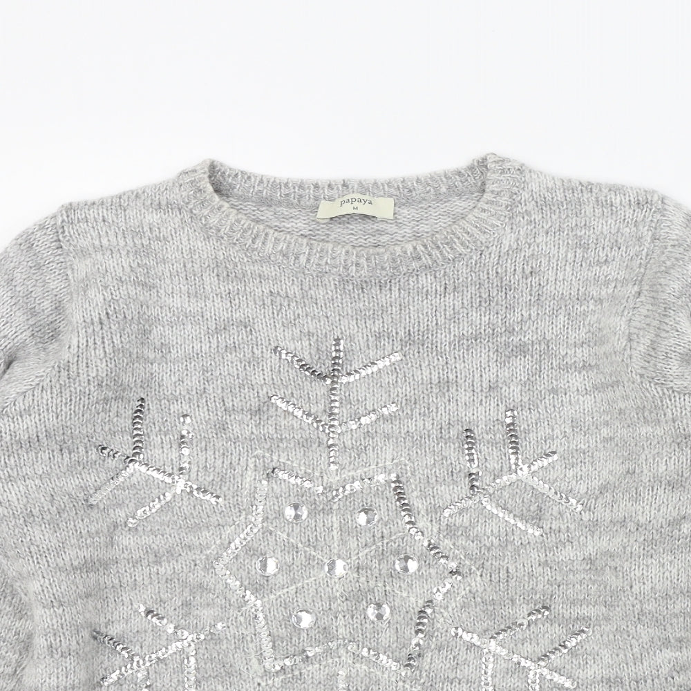 Papaya Womens Grey   Pullover Jumper Size M  - christmas jumper