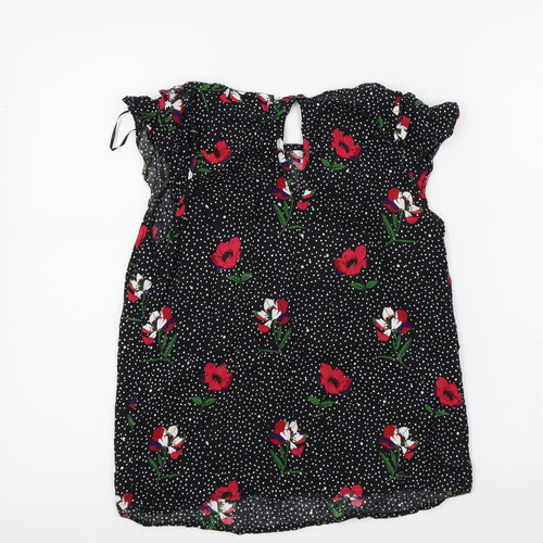TU Womens Black Floral  Basic Blouse Size 8