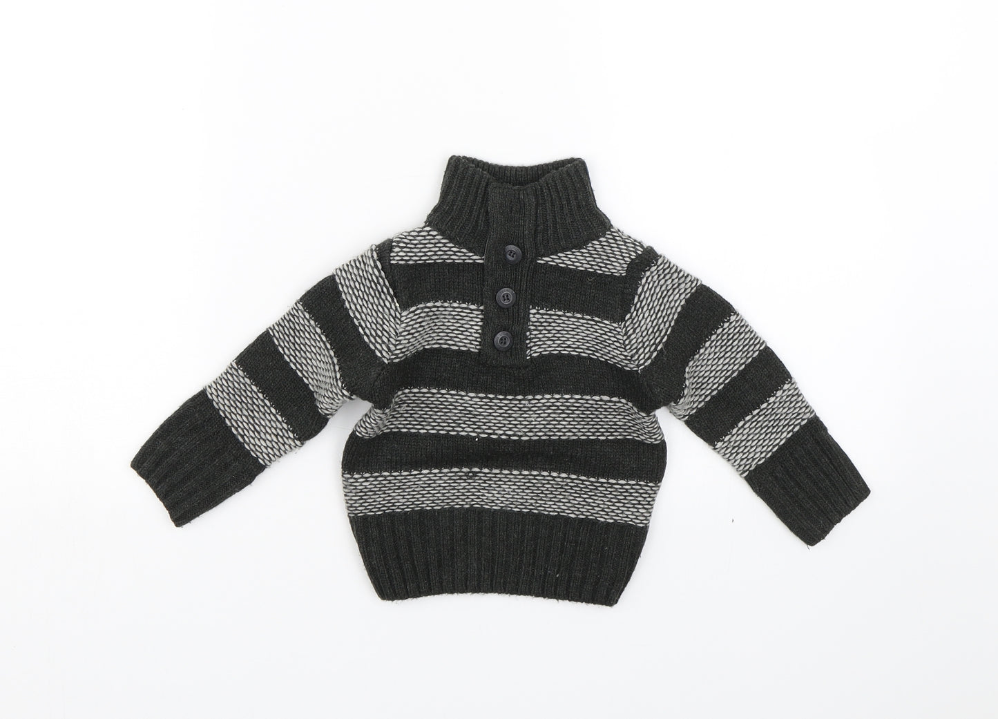 Rebel Boys Grey Striped  Pullover Jumper Size 9-12 Months