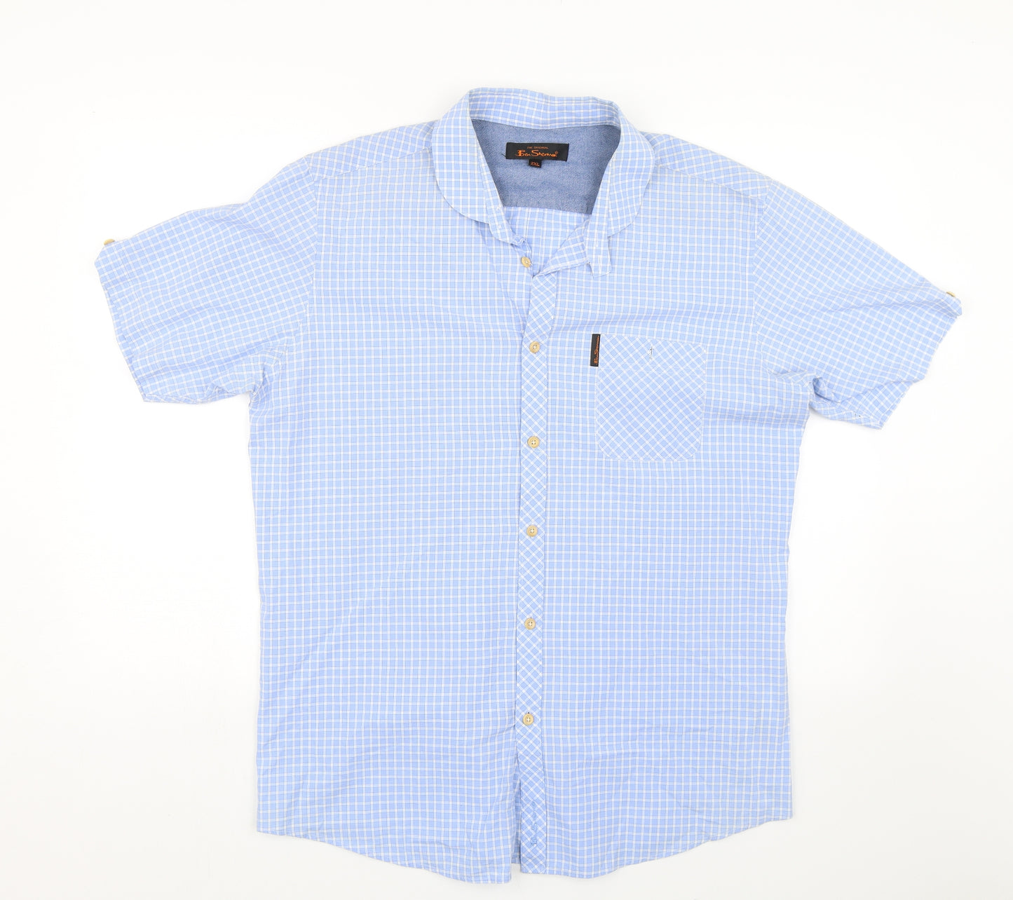 Ben Sherman Mens Blue Check   Dress Shirt Size 2XL