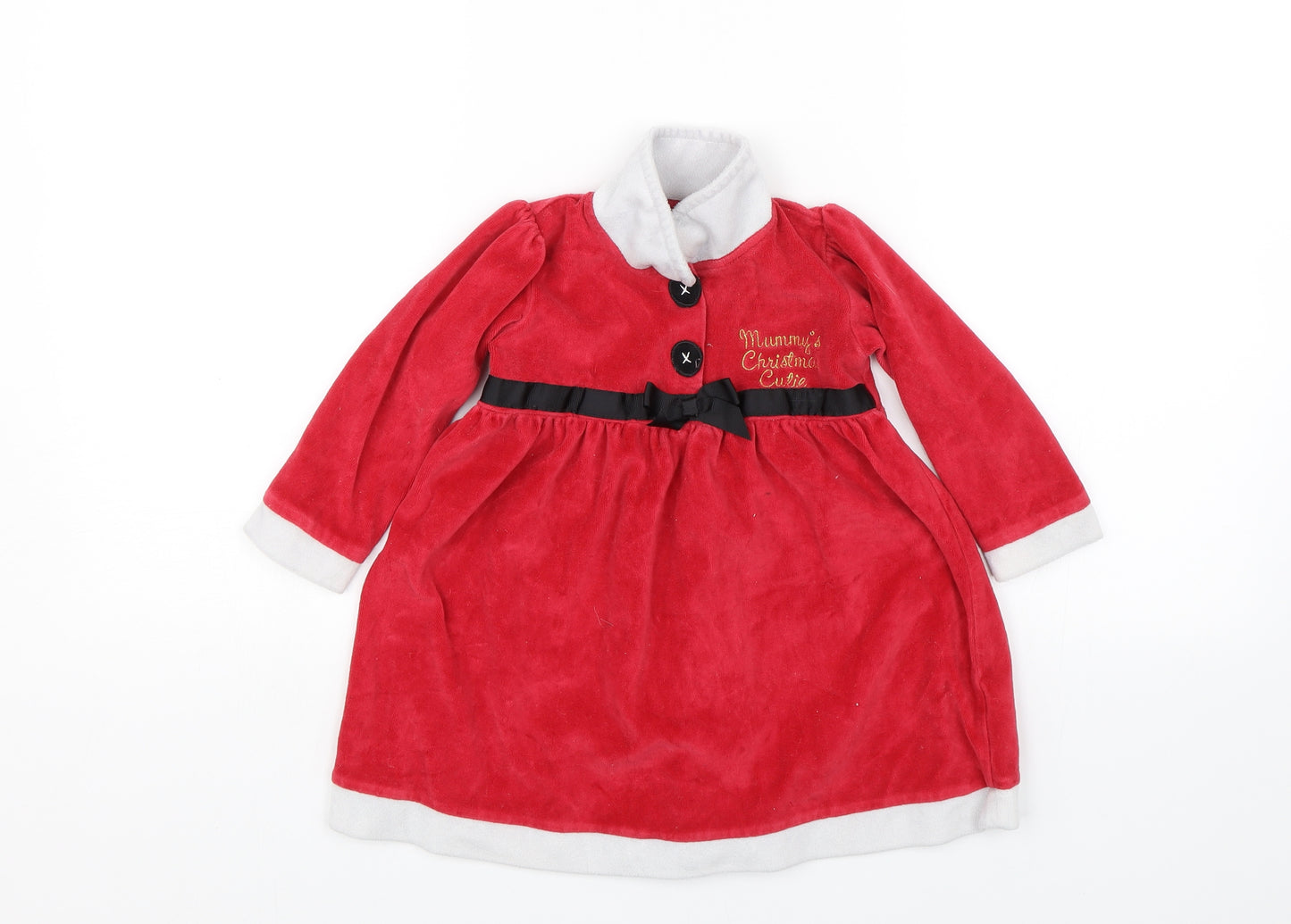 George Girls Red  Velour T-Shirt Dress  Size 18-24 Months  - Christmas