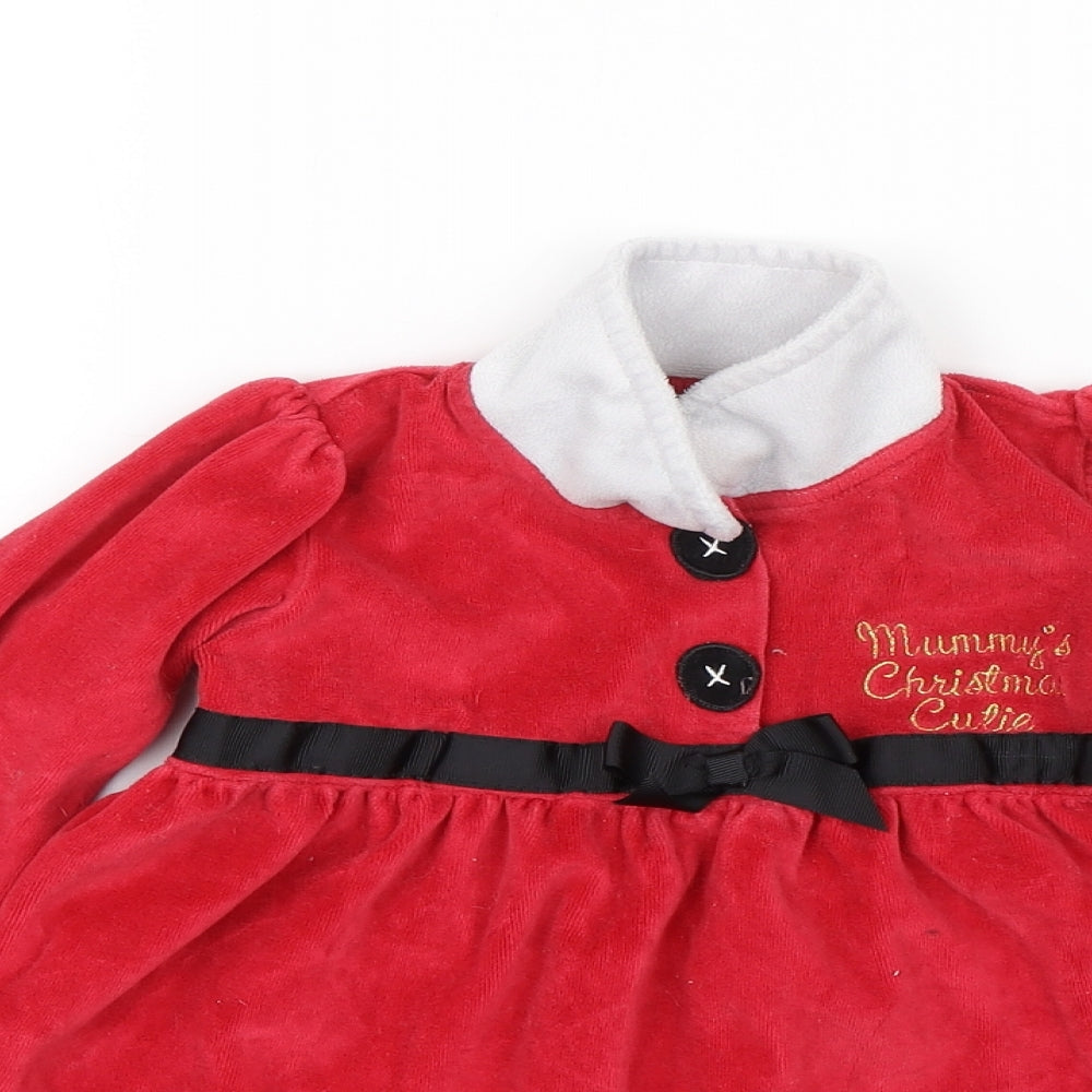 George Girls Red  Velour T-Shirt Dress  Size 18-24 Months  - Christmas
