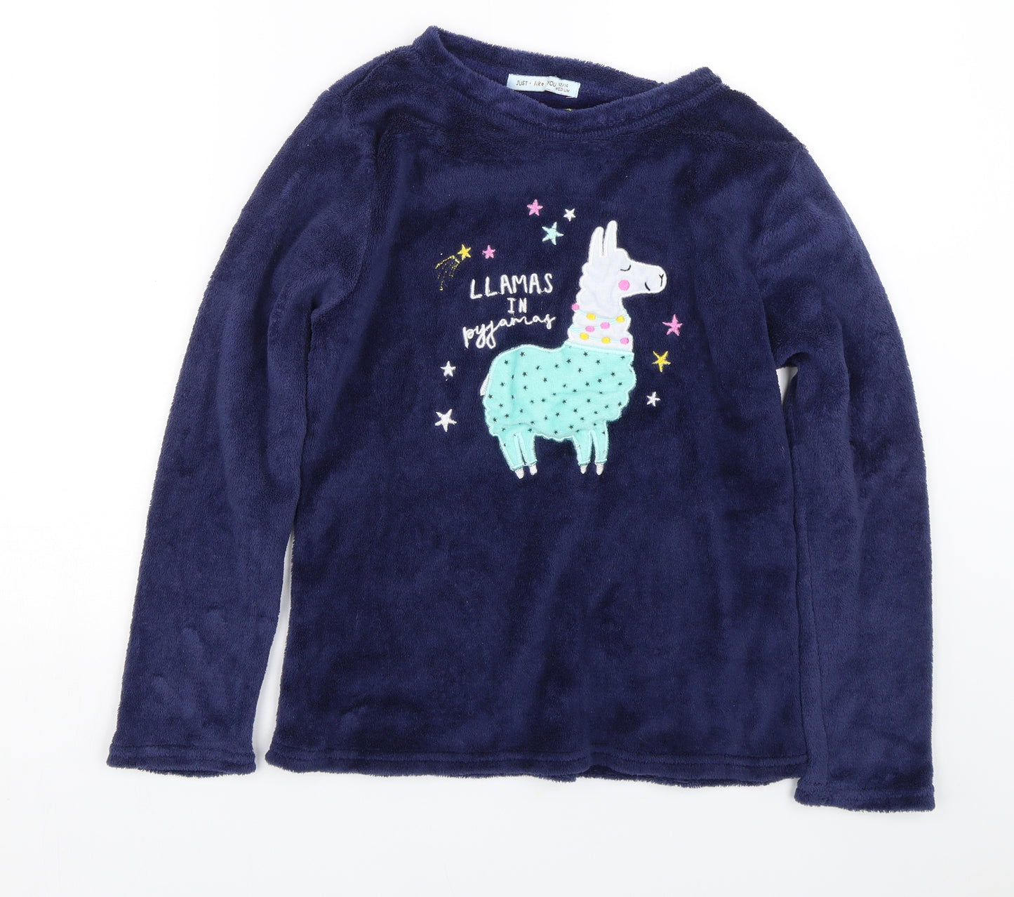 Just like you Womens Blue  Fleece Top Pyjama Top Size M  - Llama