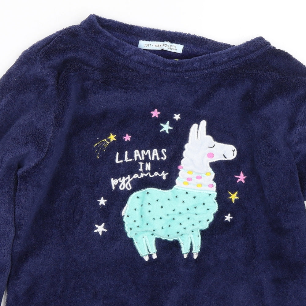Just like you Womens Blue  Fleece Top Pyjama Top Size M  - Llama