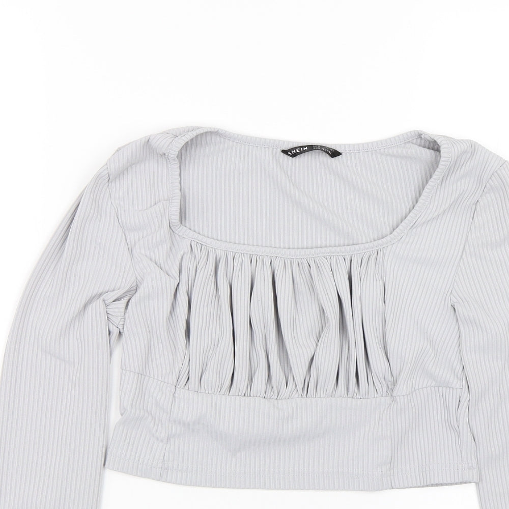 shien Womens Grey Striped  Cropped T-Shirt Size M