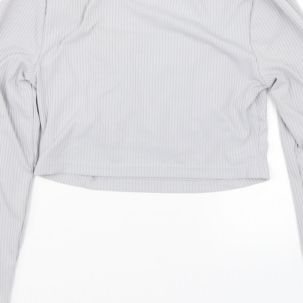 shien Womens Grey Striped  Cropped T-Shirt Size M