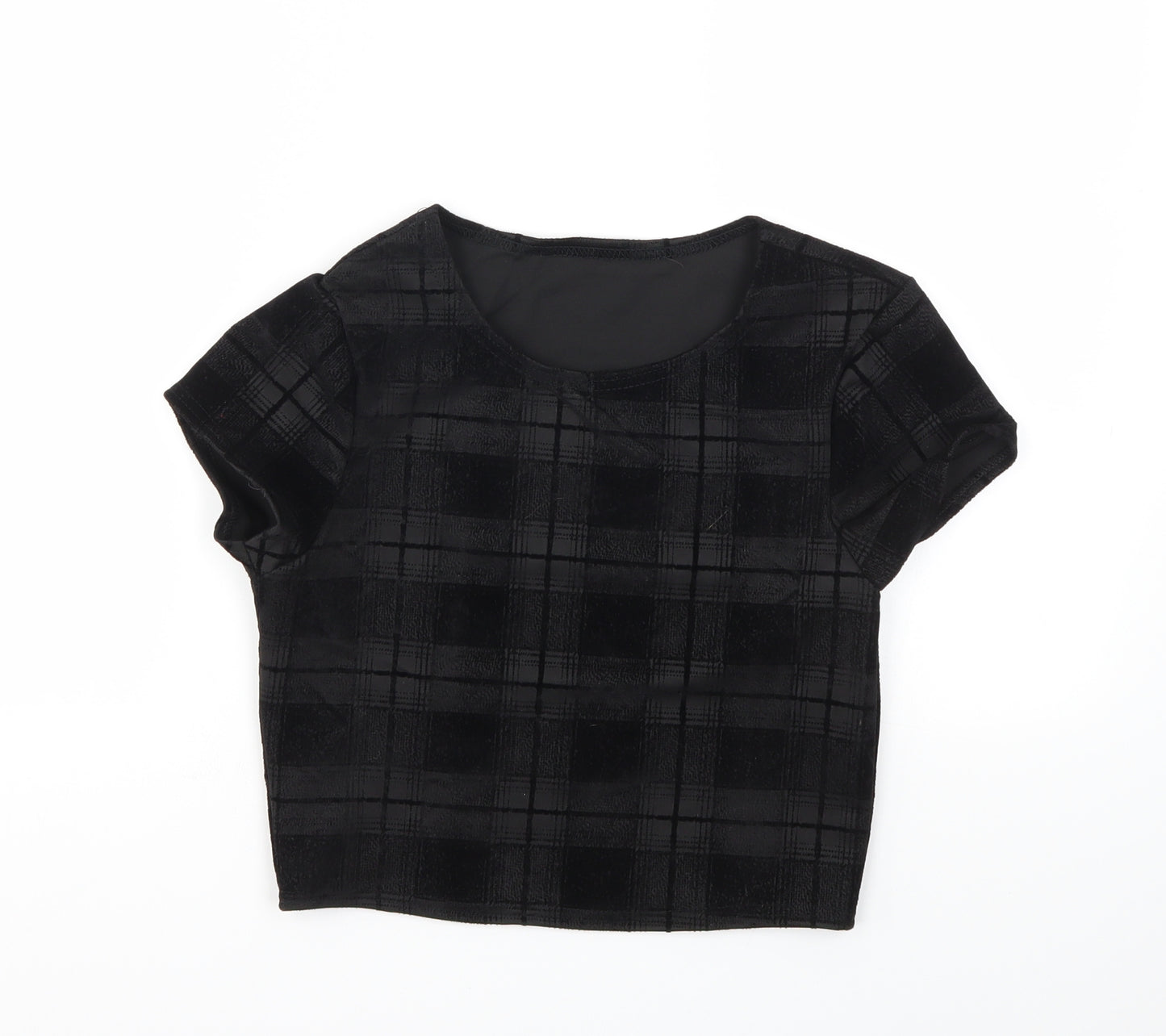 Preworn Womens Black Check  Basic T-Shirt Size 8