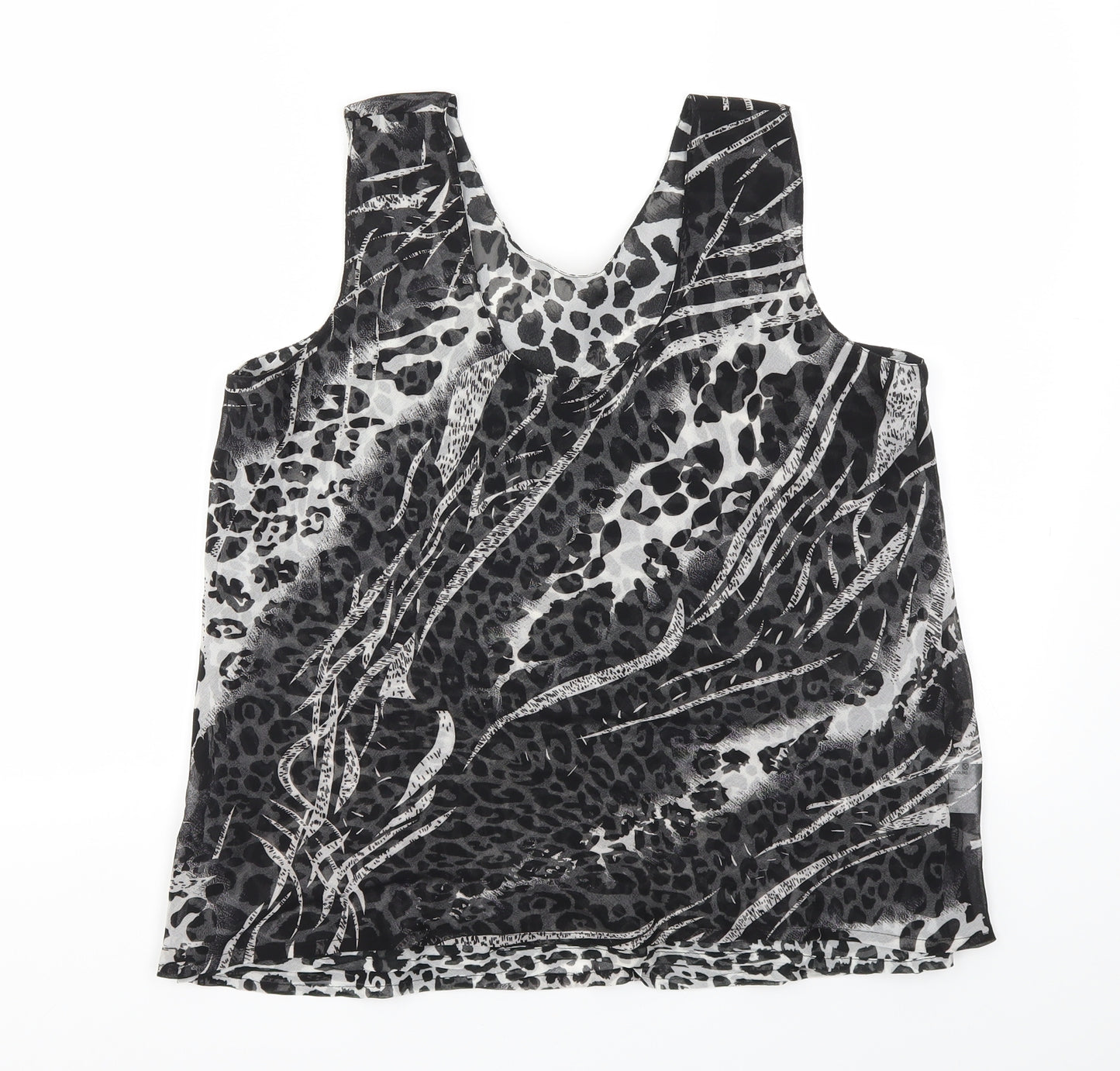 Preworn Womens Black Animal Print  Basic T-Shirt Size L