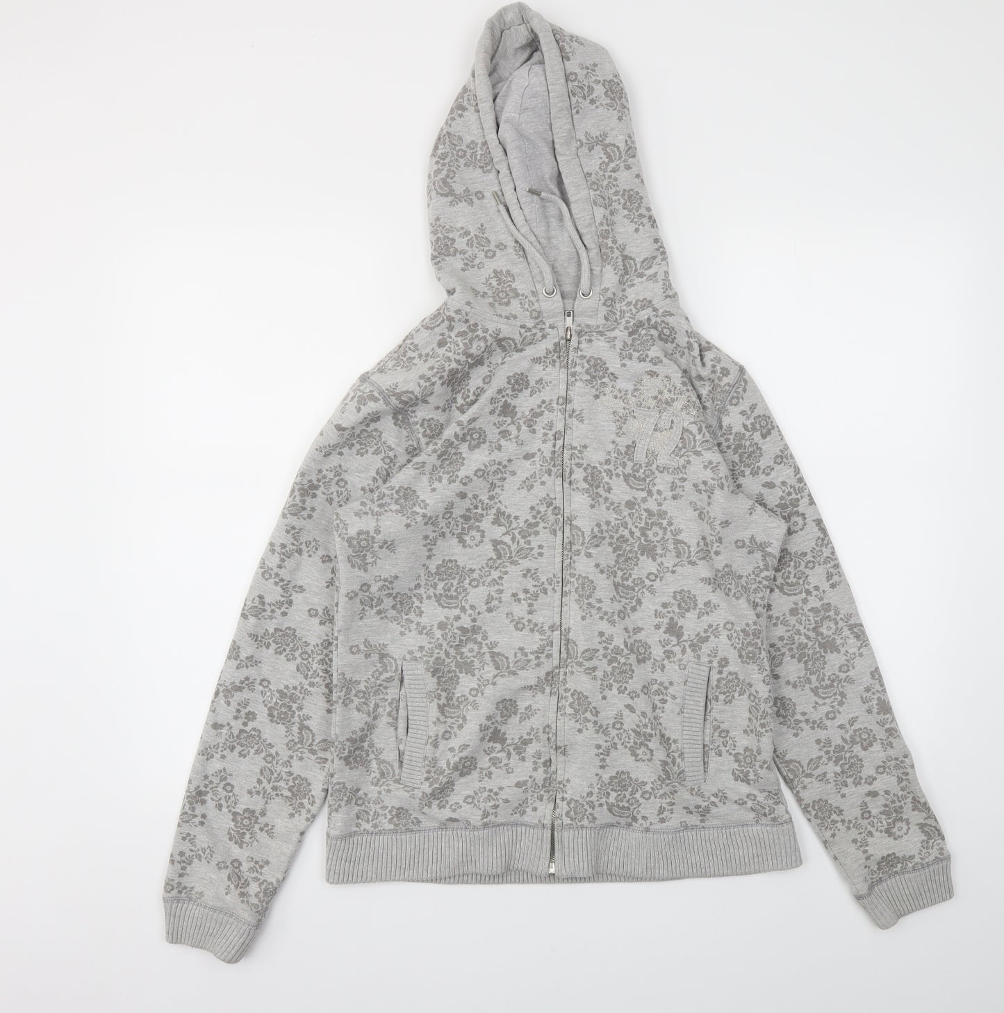 TU Womens Grey Floral  Full Zip Jumper Size 12
