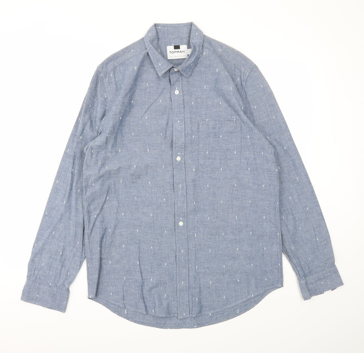 Topman Mens Blue Button-Up Size M