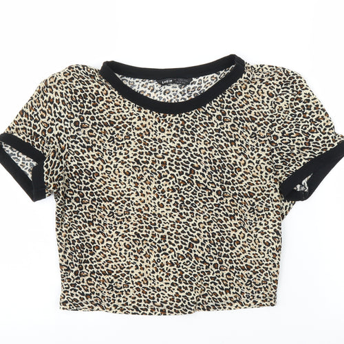 SheIn Womens Beige Animal Print  Ringer T-Shirt Size S  - Leopard print