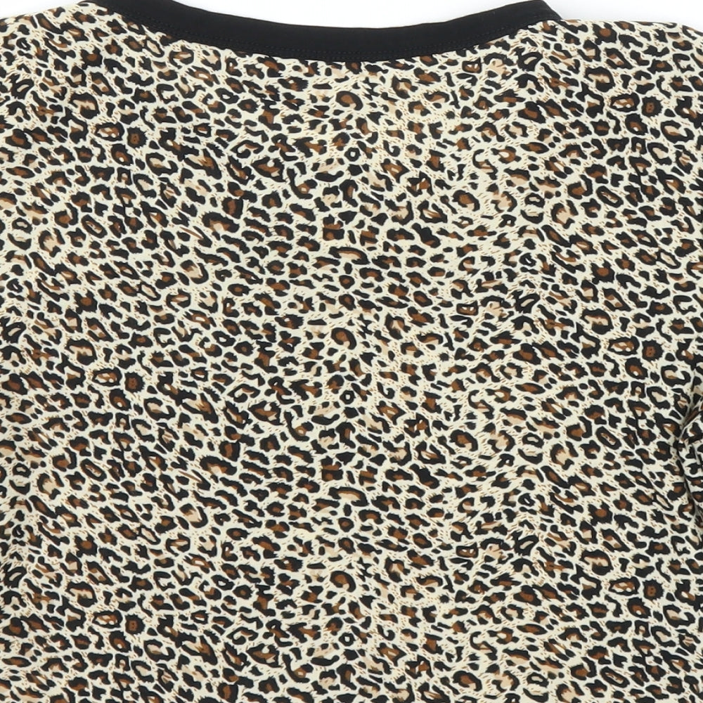 SheIn Womens Beige Animal Print  Ringer T-Shirt Size S  - Leopard print