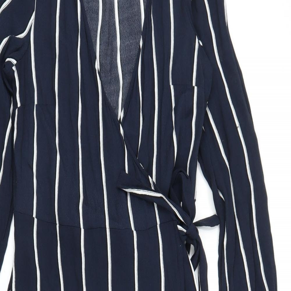H&M Womens Blue Striped  Wrap Dress  Size 12