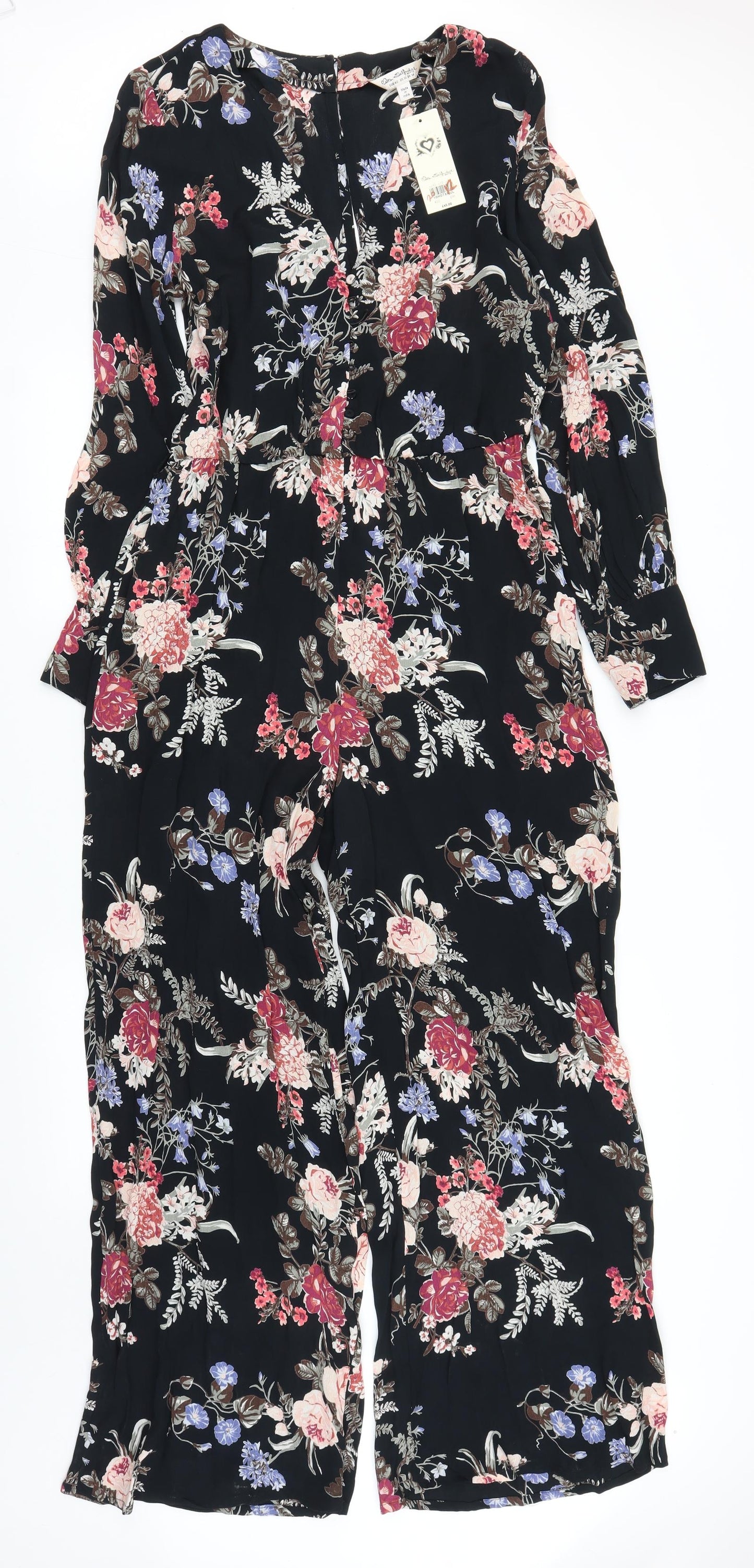 Miss Selfridge Womens Black Floral  Jumpsuit One-Piece Size 14