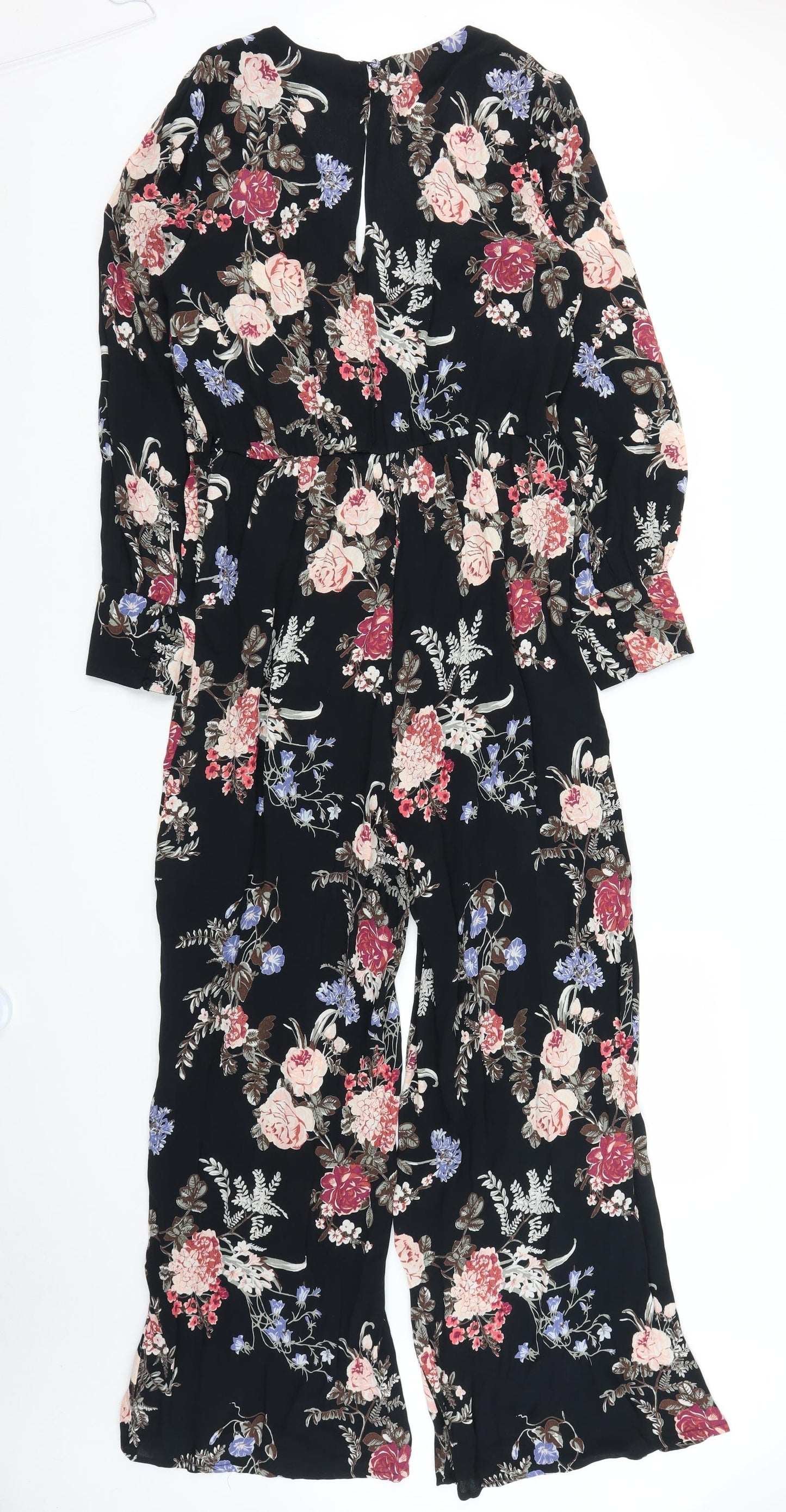 Miss Selfridge Womens Black Floral  Jumpsuit One-Piece Size 14