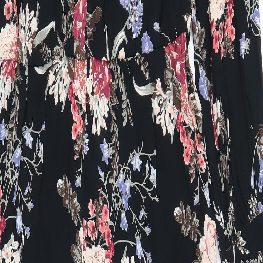Miss Selfridge Womens Black Floral  Jumpsuit One-Piece Size 14