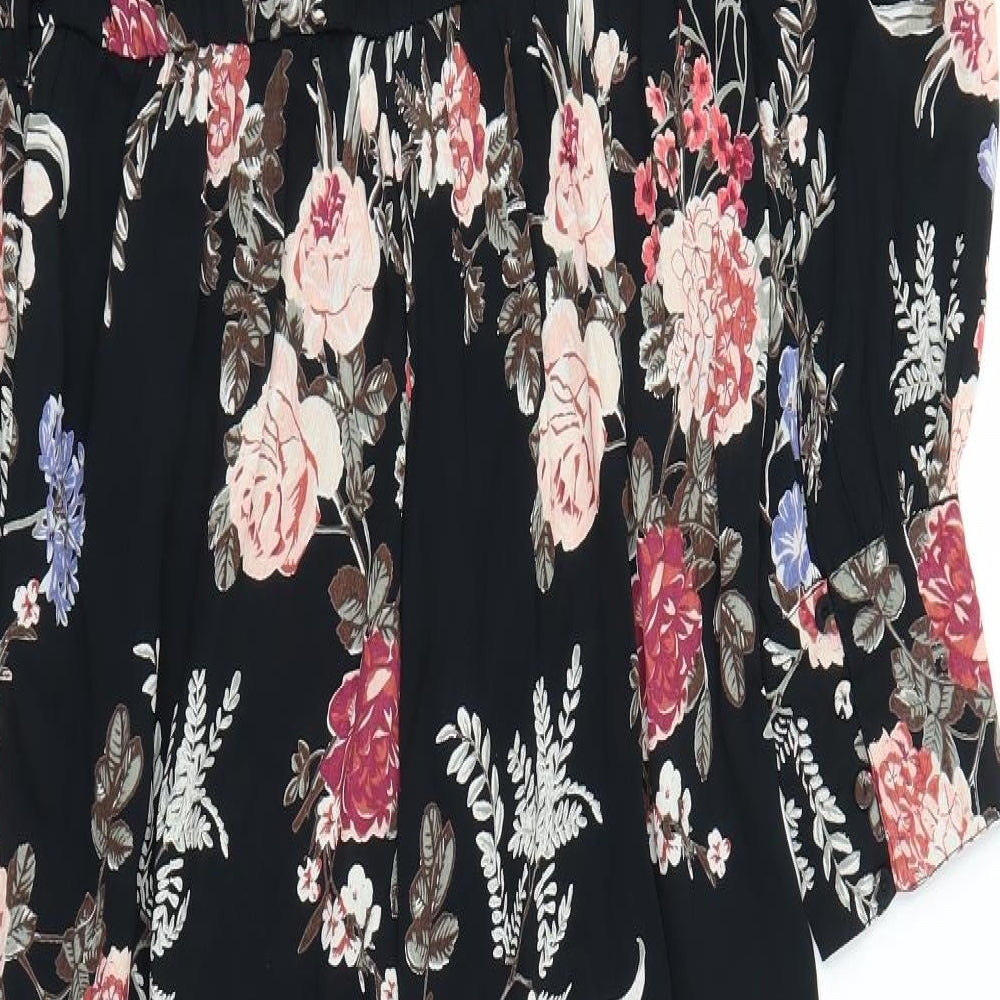 Miss Selfridge Womens Black Floral  Jumpsuit One-Piece Size 14