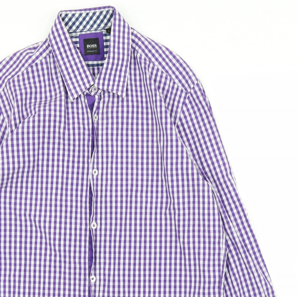 HUGO BOSS Mens Purple Check   Button-Up Size L