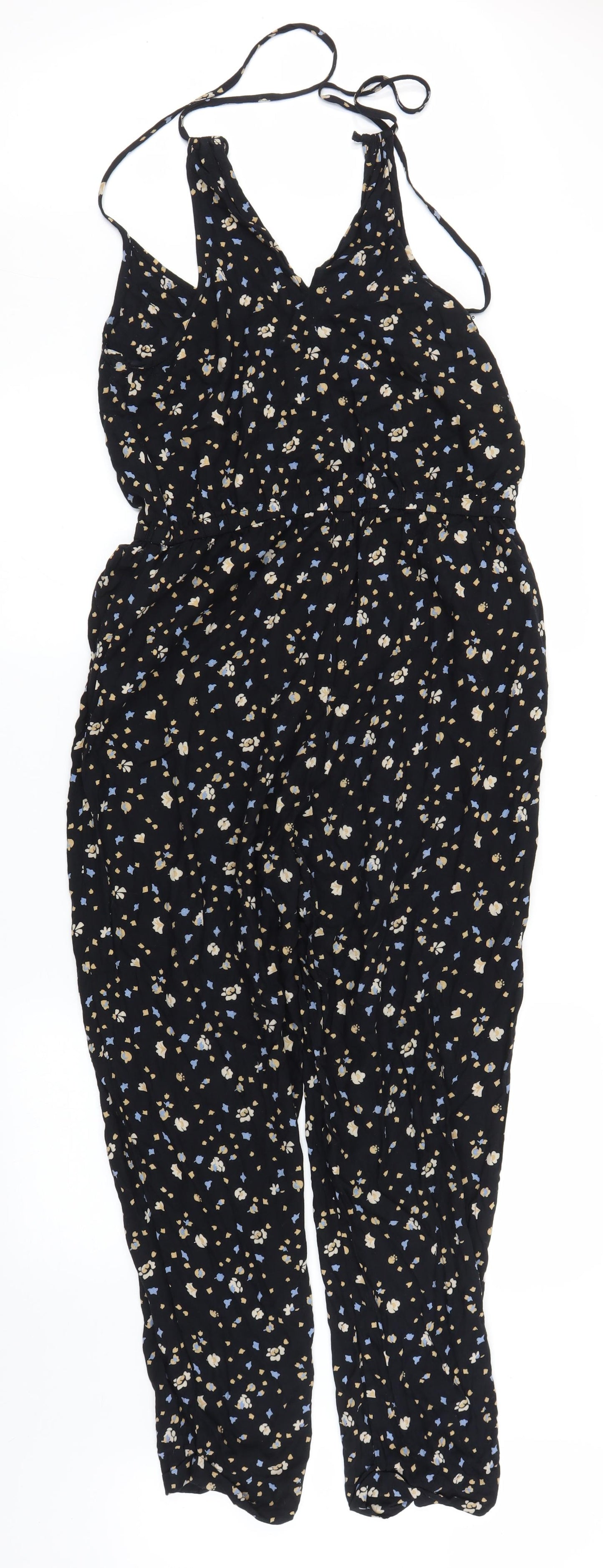 Fat Face Womens Black Floral  Jumpsuit One-Piece Size 10